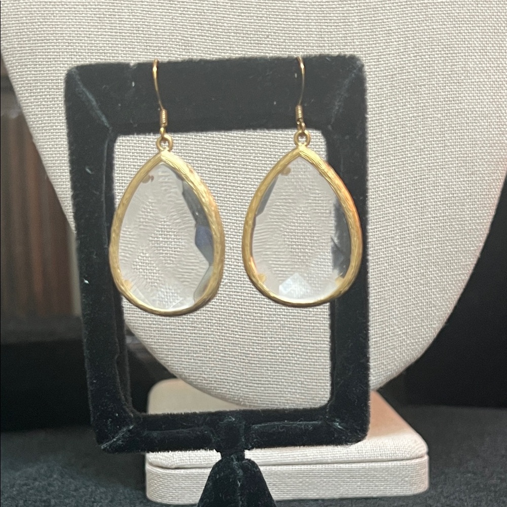 Clear Teardrop Stone Goldtone earrings